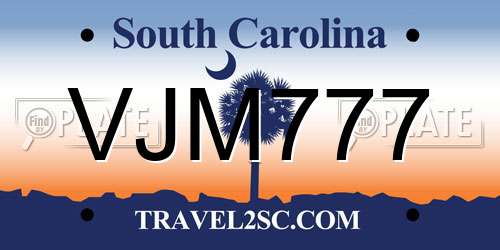VJM777 South Carolina License Plate
