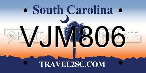 VJM806 South Carolina License Plate