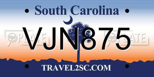 VJN875 South Carolina License Plate