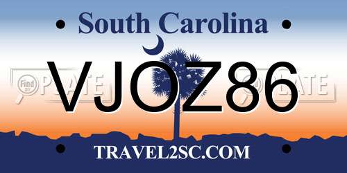 VJOZ86 South Carolina License Plate