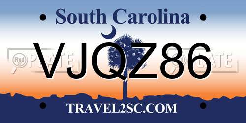VJQZ86 South Carolina License Plate