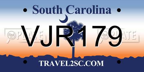 VJR179 South Carolina License Plate