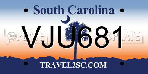 VJU681 South Carolina License Plate