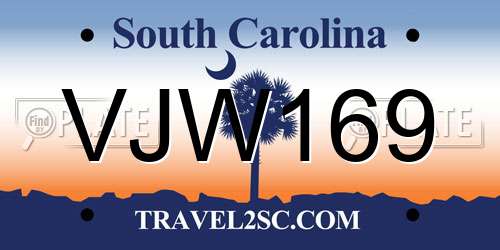 VJW169 South Carolina License Plate