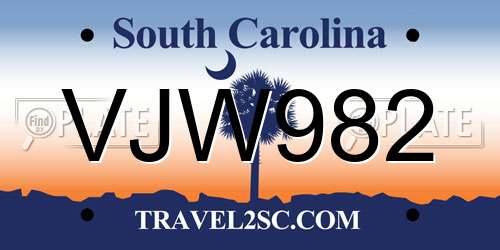 VJW982 South Carolina License Plate