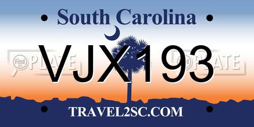 VJX193 South Carolina License Plate