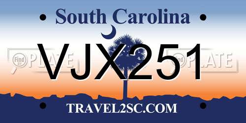 VJX251 South Carolina License Plate