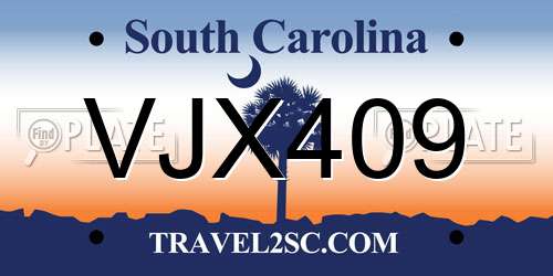 VJX409 South Carolina License Plate