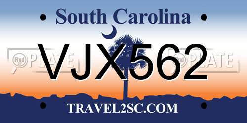 VJX562 South Carolina License Plate