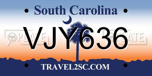 VJY636 South Carolina License Plate