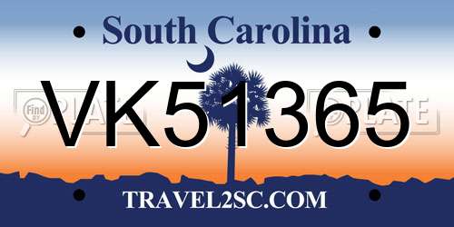 VK51365 South Carolina License Plate