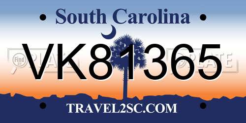 VK81365 South Carolina License Plate