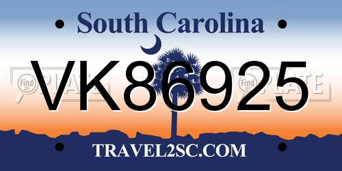 VK86925 South Carolina License Plate