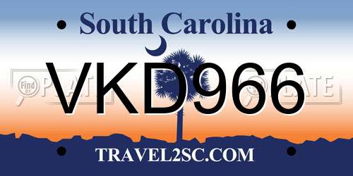 VKD966 South Carolina License Plate