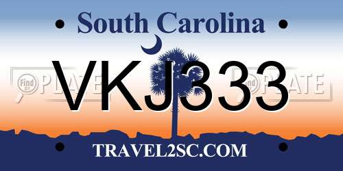 VKJ333 South Carolina License Plate