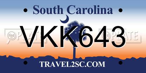 VKK643 South Carolina License Plate