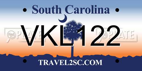 VKL122 South Carolina License Plate