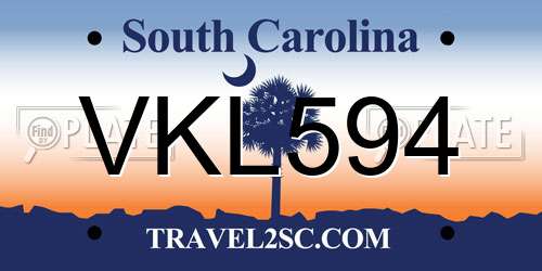 VKL594 South Carolina License Plate