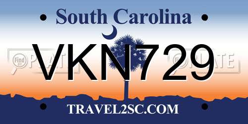 VKN729 South Carolina License Plate