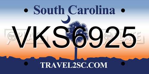 VKS6925 South Carolina License Plate