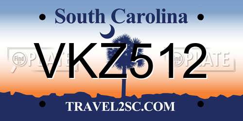 VKZ512 South Carolina License Plate