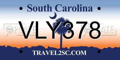 VLY378 South Carolina License Plate