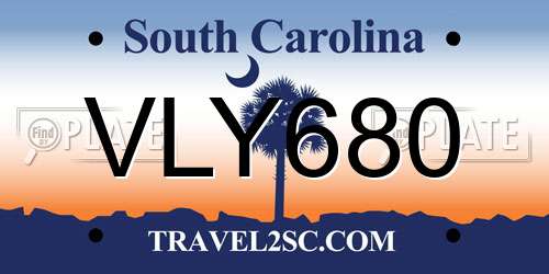 VLY680 South Carolina License Plate
