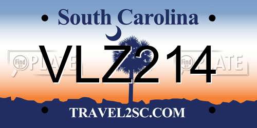 VLZ214 South Carolina License Plate