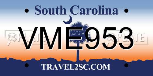 VME953 South Carolina License Plate