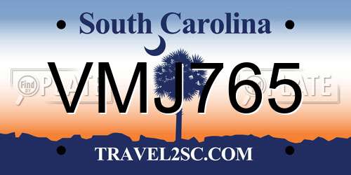 VMJ765 South Carolina License Plate