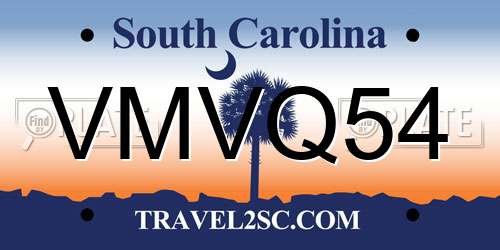 VMVQ54 South Carolina License Plate