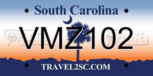VMZ102 South Carolina License Plate