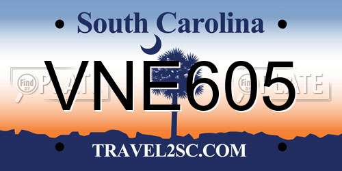 VNE605 South Carolina License Plate