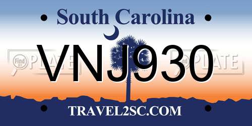 VNJ930 South Carolina License Plate