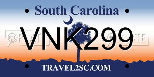VNK299 South Carolina License Plate