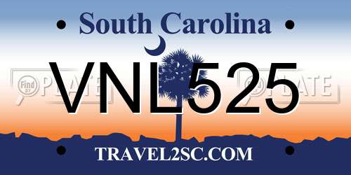 VNL525 South Carolina License Plate