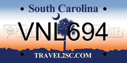 VNL694 South Carolina License Plate