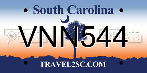 VNN544 South Carolina License Plate