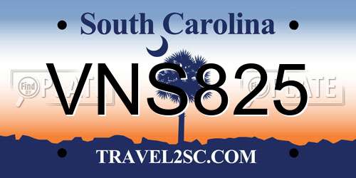 VNS825 South Carolina License Plate