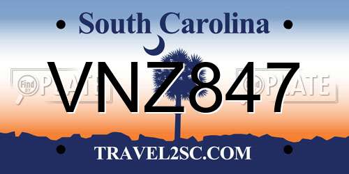 VNZ847 South Carolina License Plate