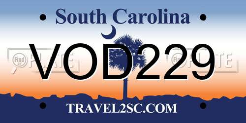 VOD229 South Carolina License Plate