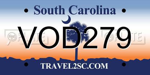 VOD279 South Carolina License Plate