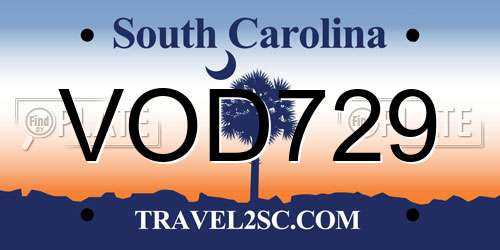 VOD729 South Carolina License Plate