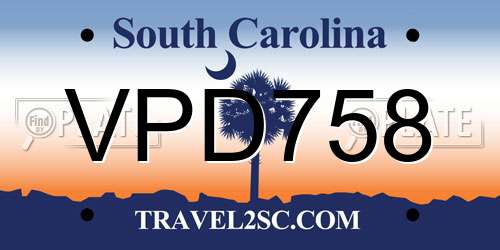 VPD758 South Carolina License Plate