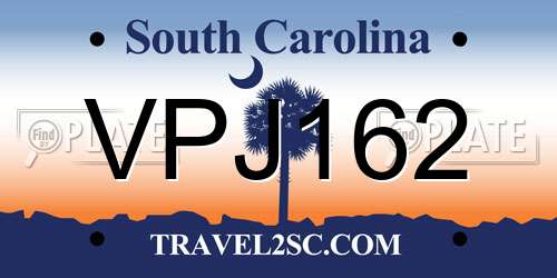 VPJ162 South Carolina License Plate
