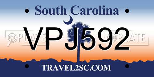 VPJ592 South Carolina License Plate