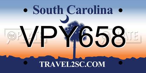 VPY658 South Carolina License Plate