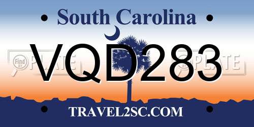 VQD283 South Carolina License Plate