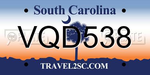 VQD538 South Carolina License Plate