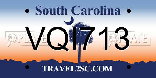 VQI713 South Carolina License Plate